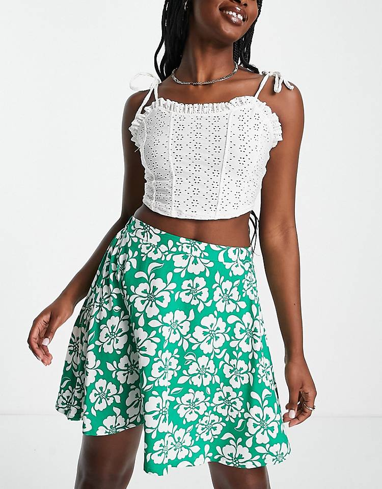 Monki skirt in green hibiscus print